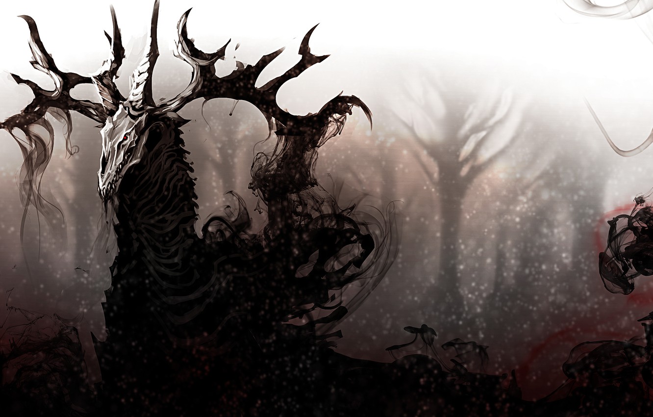Wallpaper forest, darkness, dark, deer, darkness image for desktop, section живопись