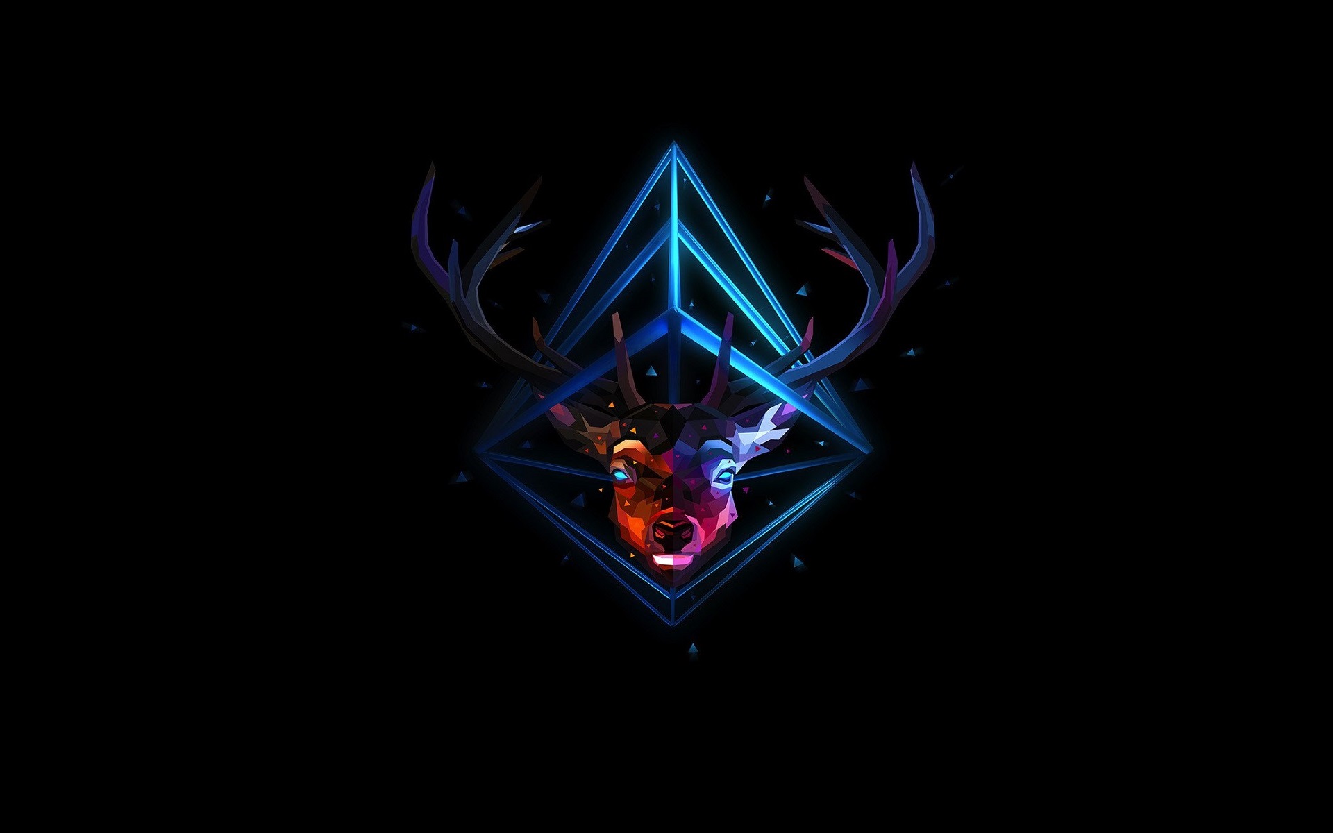 Wallpaper, deer, digital art, horns, dark, black background, low poly, triangle 1920x1200