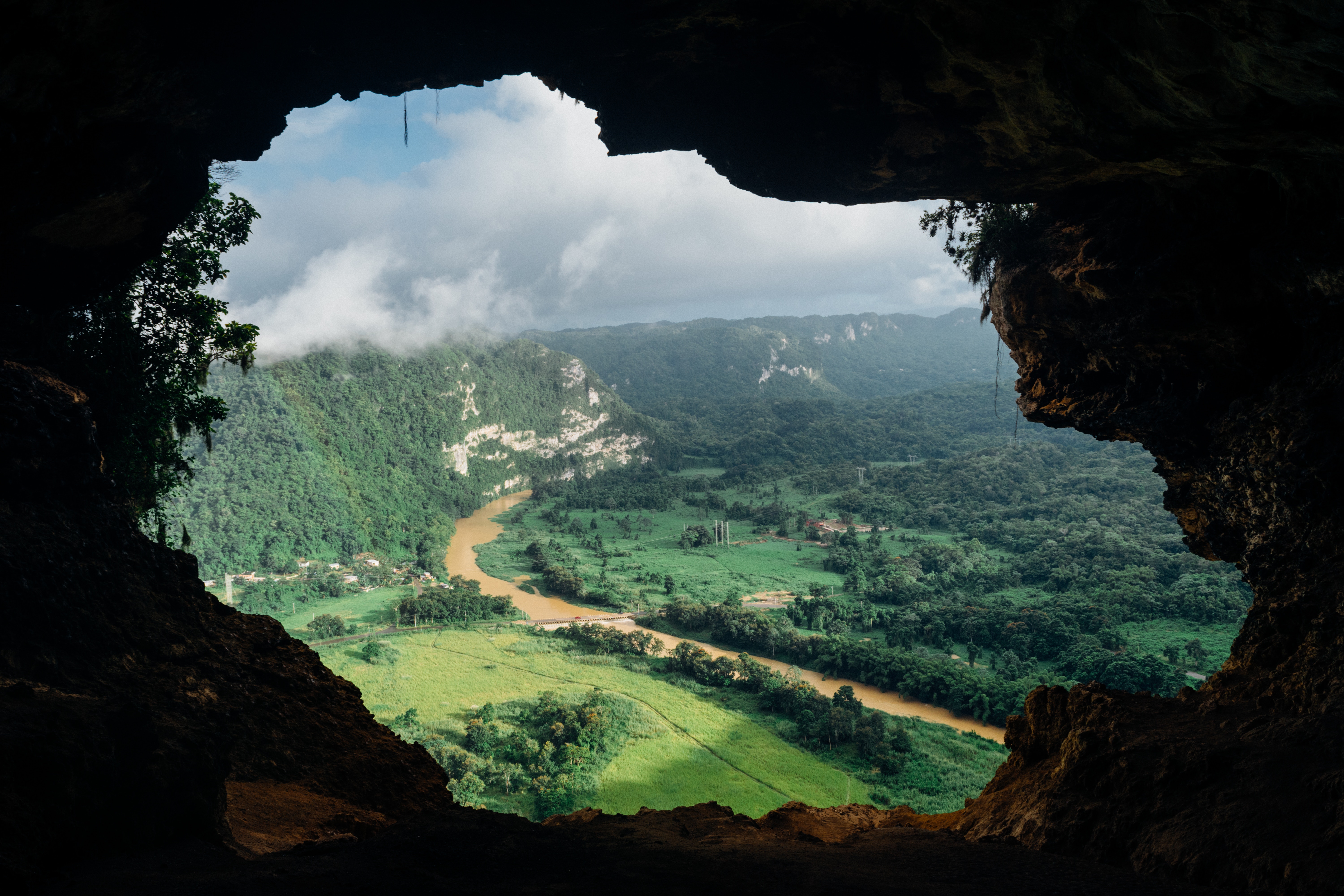 6000x4000 nature, view, cave, dwelling, green, hole, mountain, cloud, river, landscape, PNG image, vistum Gallery HD Wallpaper