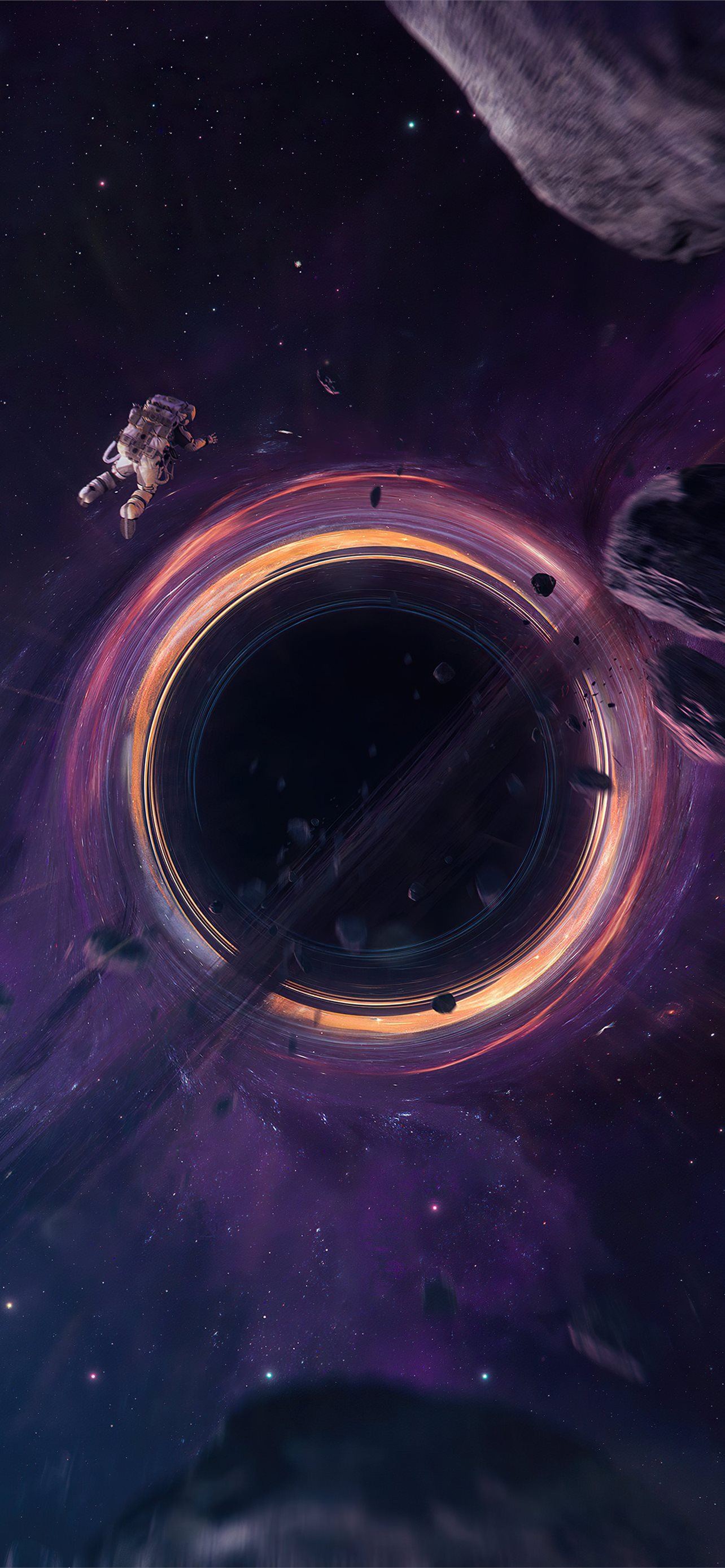 Black hole around asteroids and planets 5k Ultra H. iPhone Wallpaper Free Download