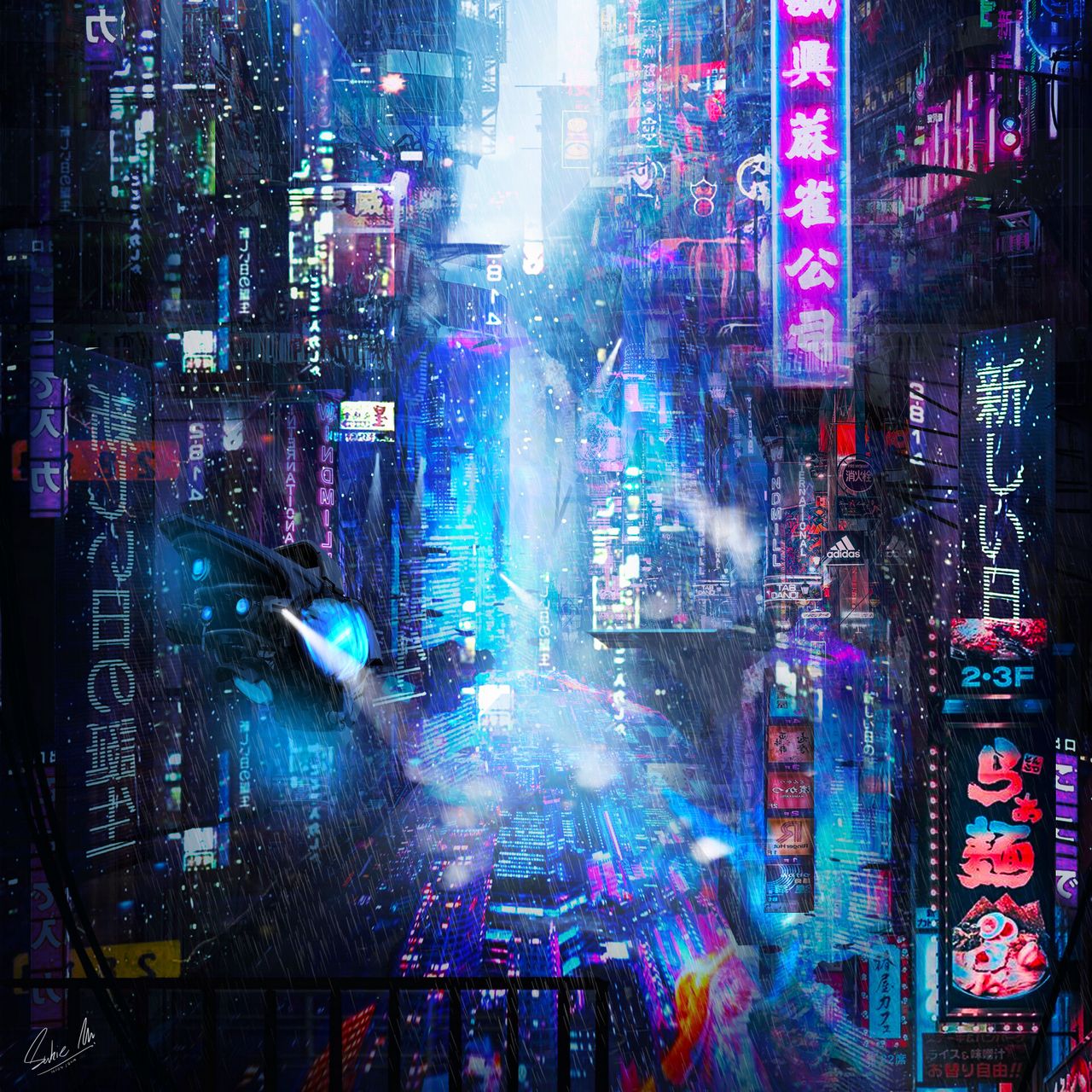 Download wallpaper 1280x1280 future, neon, city, rain ipad, ipad 2, ipad mini for parallax HD background