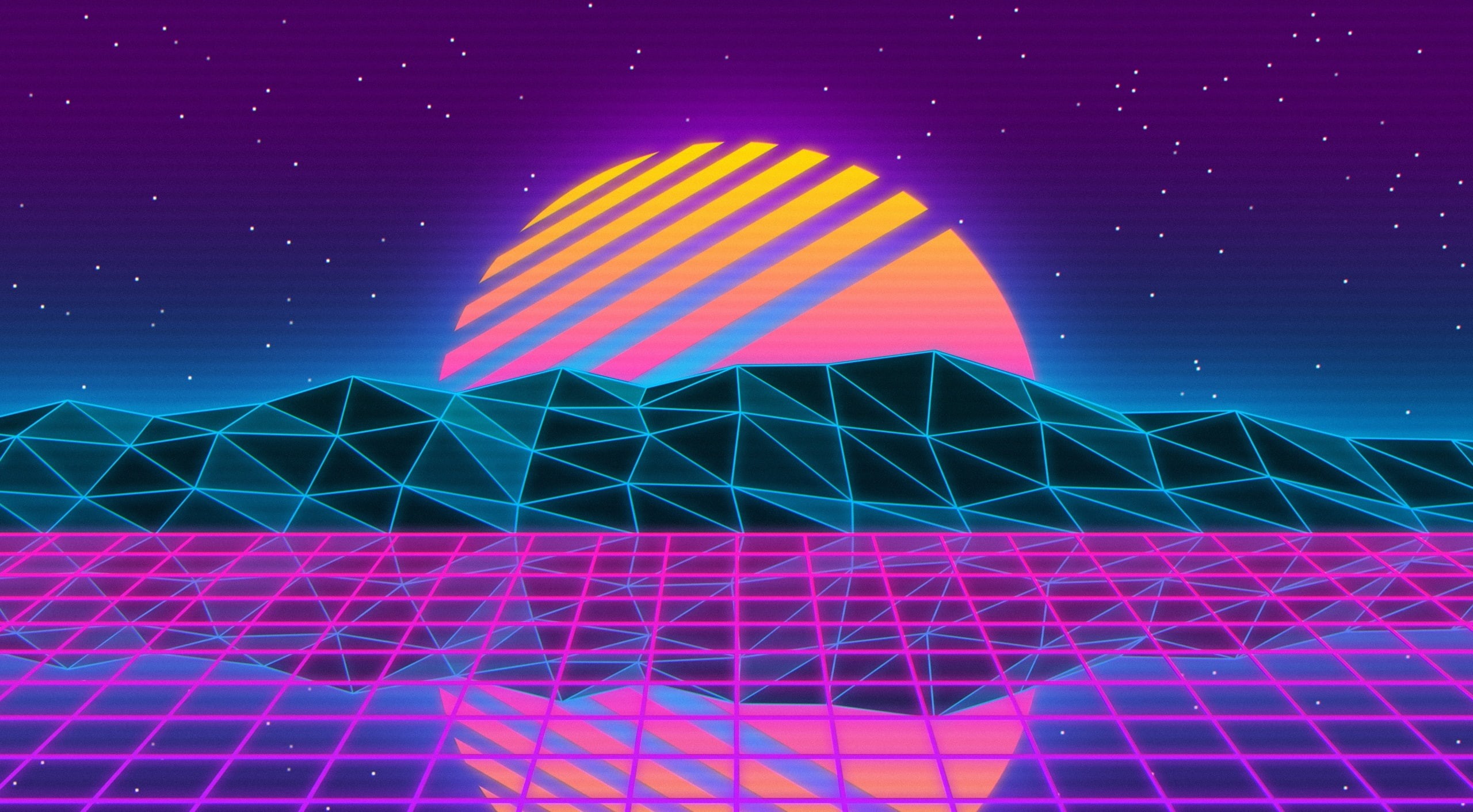 Wallpaper / aesthetic, Blue, vaporwave, Background, 2K, Retro, newretro, glitch, Style, Yellow, Music, Purple, Sunset, abstract free download