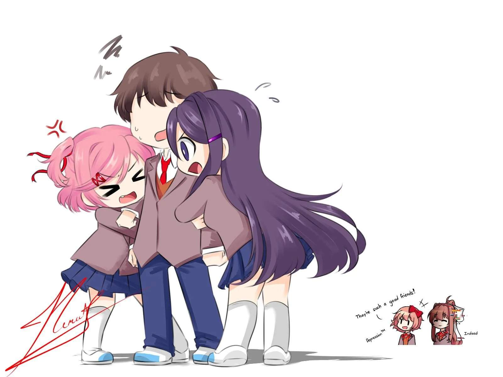 Yuri and Natsuki fighting for MC's affection. Doki Doki Literature Club! Amino