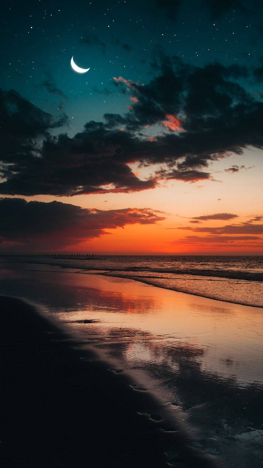 Download Calm Evening Beach Night View Wallpaper