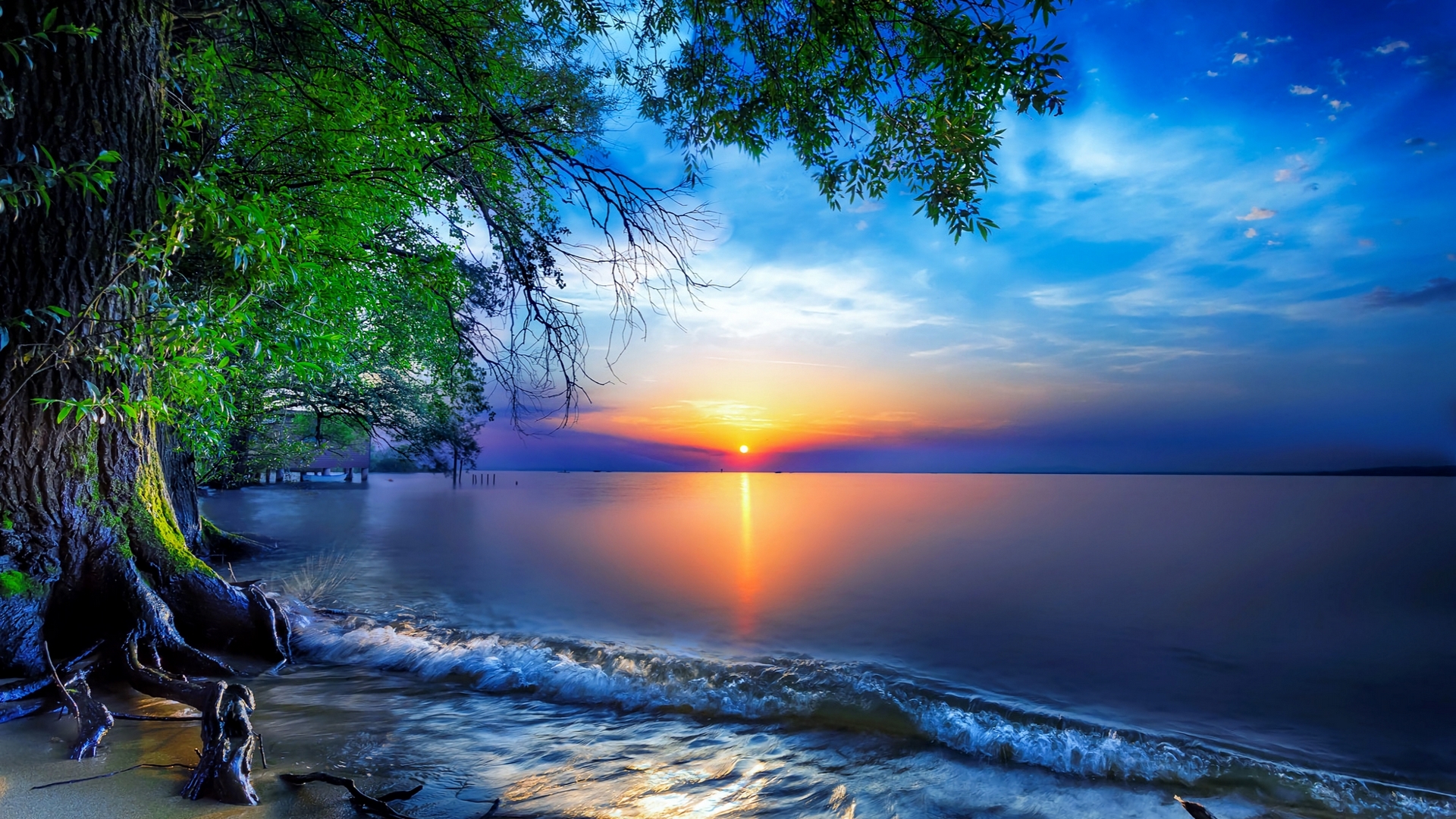 Wallpaper / shore, lovely, beautiful, sunset, sky, lake, tree, water, summer, peaceful, mirror, river, reflection free download