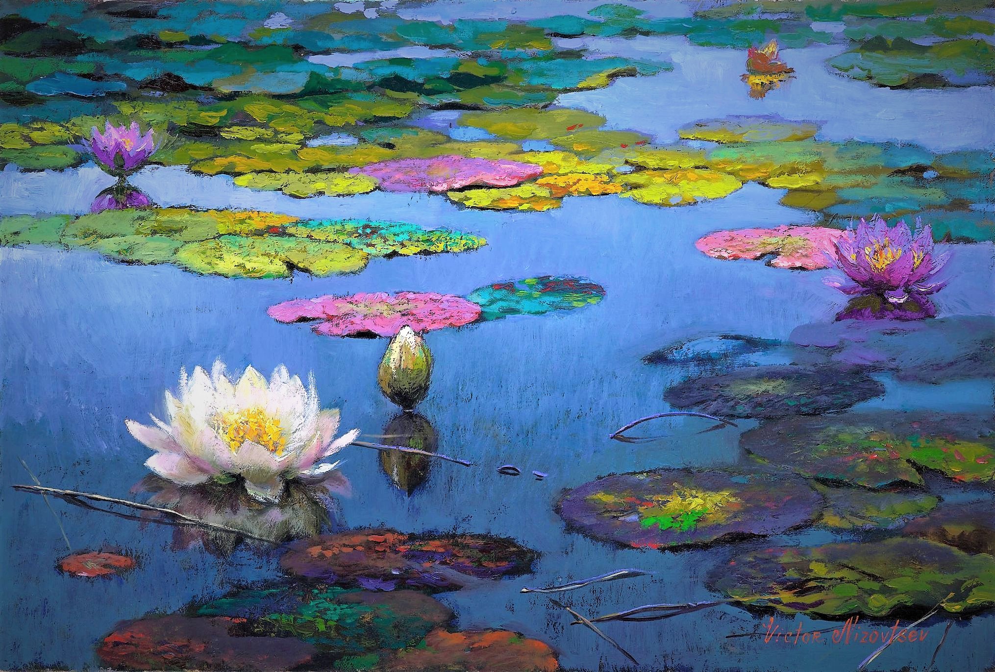 Colors, Artistic, Lily Pad, Colorful, Painting, Water Lily, Pond Gallery HD Wallpaper