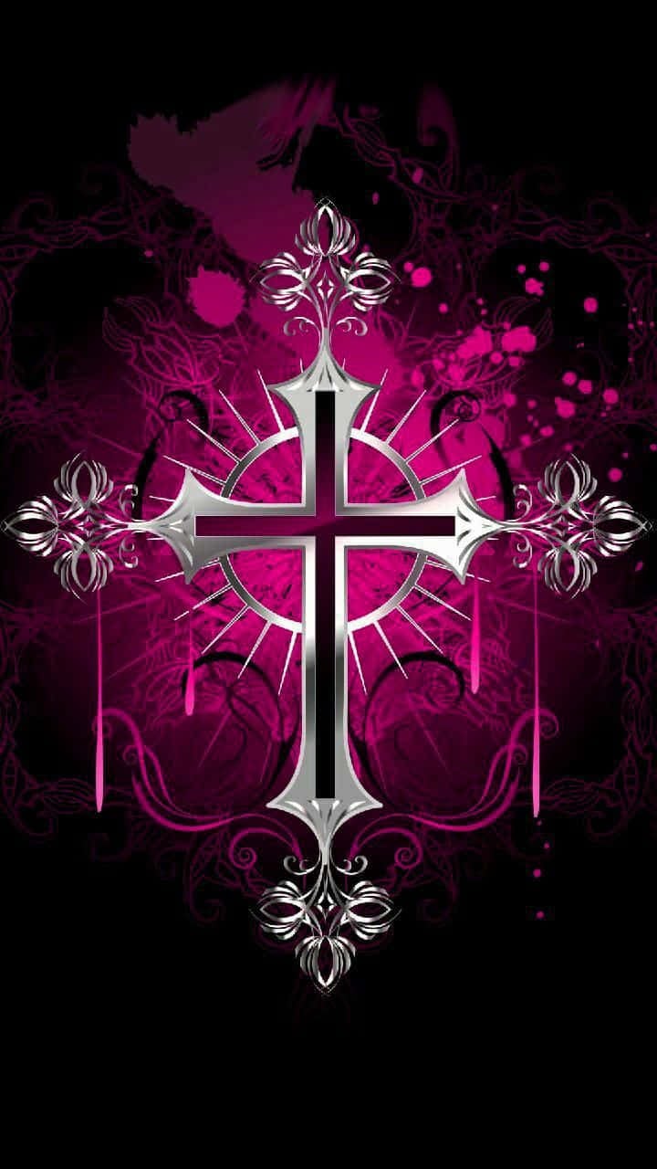 Download A Cross With A Pink Background Wallpaper