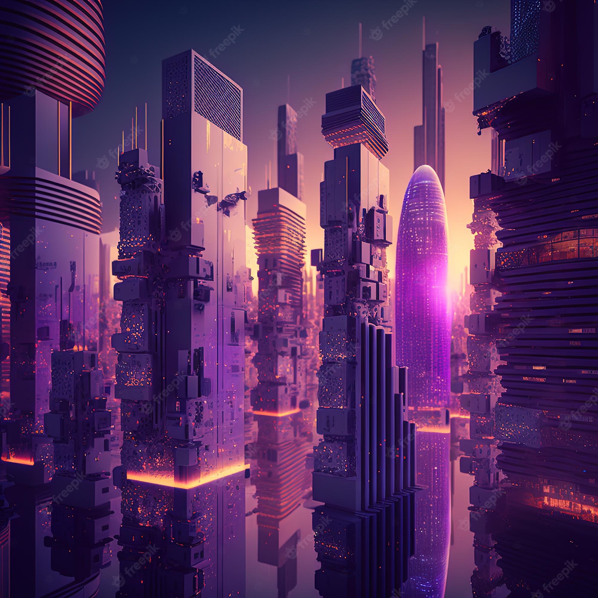 Premium Photo. Techno mega city urban and futuristic technology concepts smart city internet 3D illustration