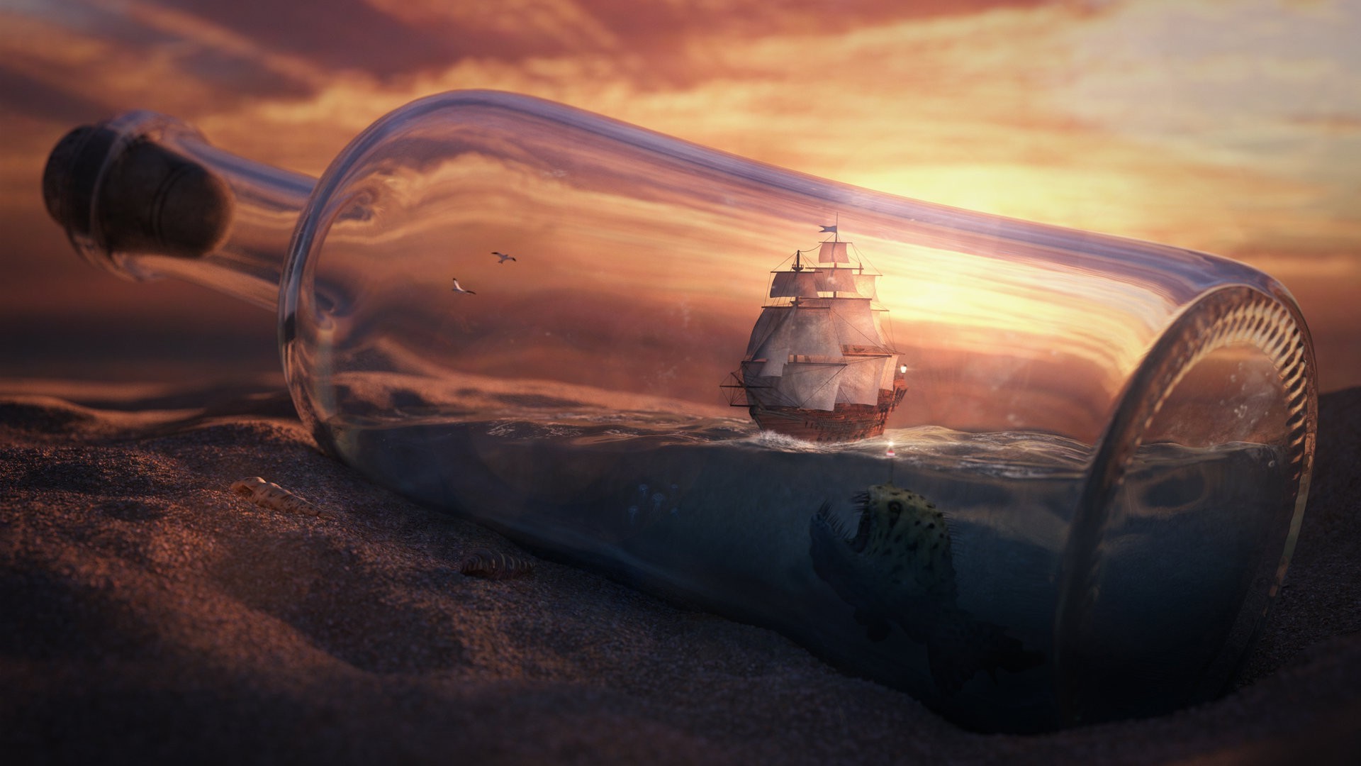 1920x1080 ship sailing ship bottles fantasy art digital art ship in a bottle wallpaper JPG 227 kB Gallery HD Wallpaper