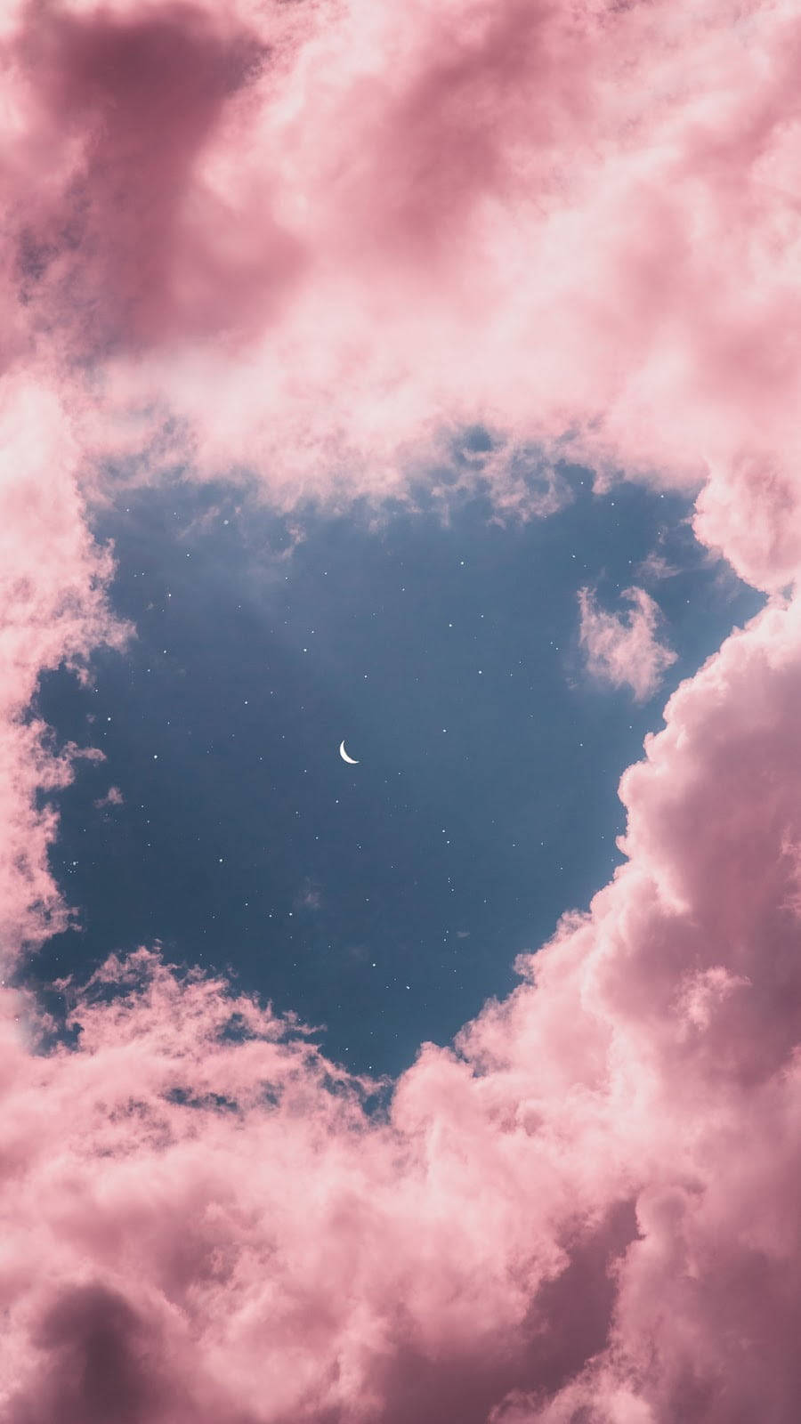 Download Blue Sky Pink Clouds Crescent Moon Wallpaper