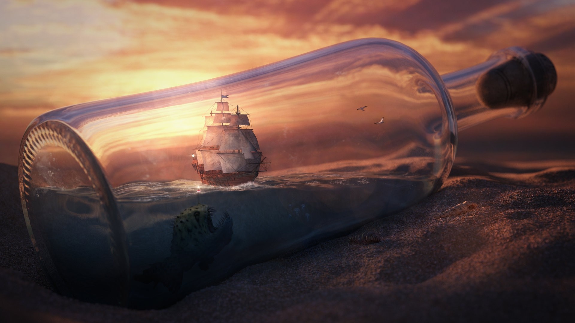 ship in a bottle 1080P, 2k, 4k HD wallpaper, background free download