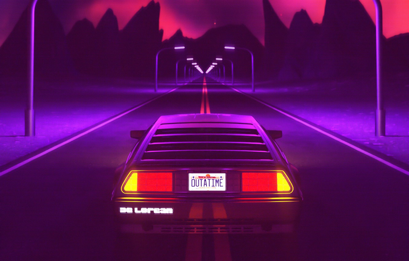 Wallpaper Auto, Music, Machine, Style, Background, Back To The Future, DeLorean DMC 12, Art, 80s, Style, DeLorean, DMC 12, Neon, Illustration, Back To The Future, Science Fiction Image For Desktop, Section рендеринг