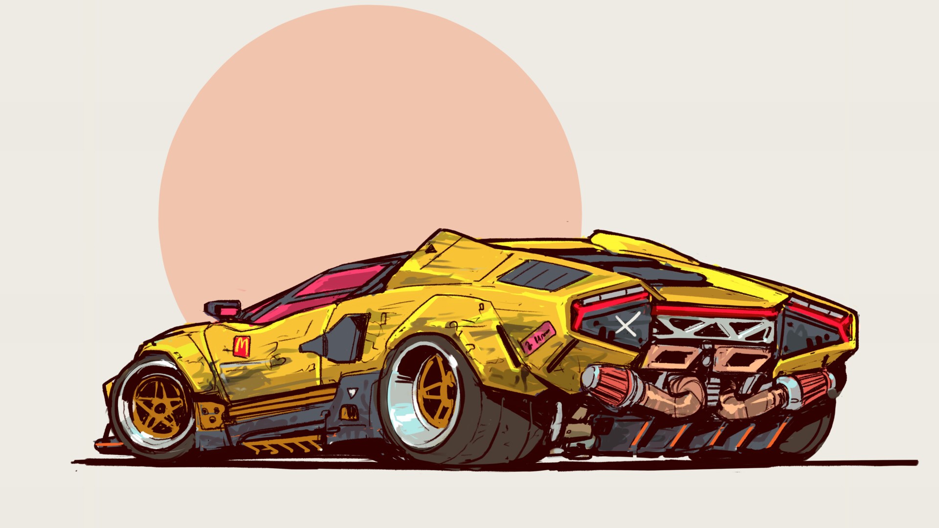 simple background, Lamborghini, yellow cars, artwork, Lamborghini Countach, sketches, car, vehicle Gallery HD Wallpaper