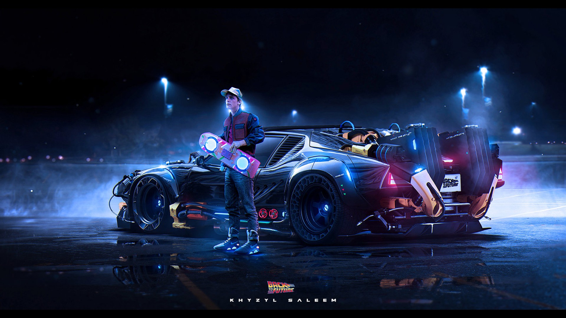 car, digital art, Back to the Future, artwork Gallery HD Wallpaper
