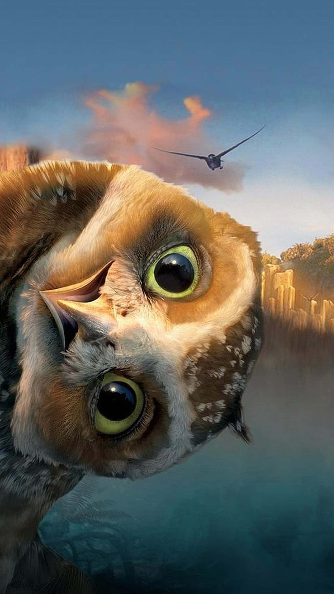 Download A Picture Of An Owl With A Plane In The Background Wallpaper