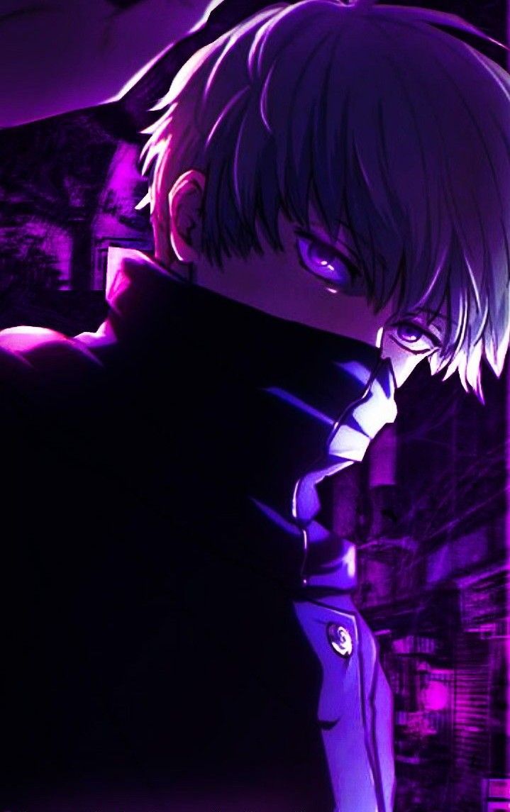 anime undead male teen with dark purple hair
