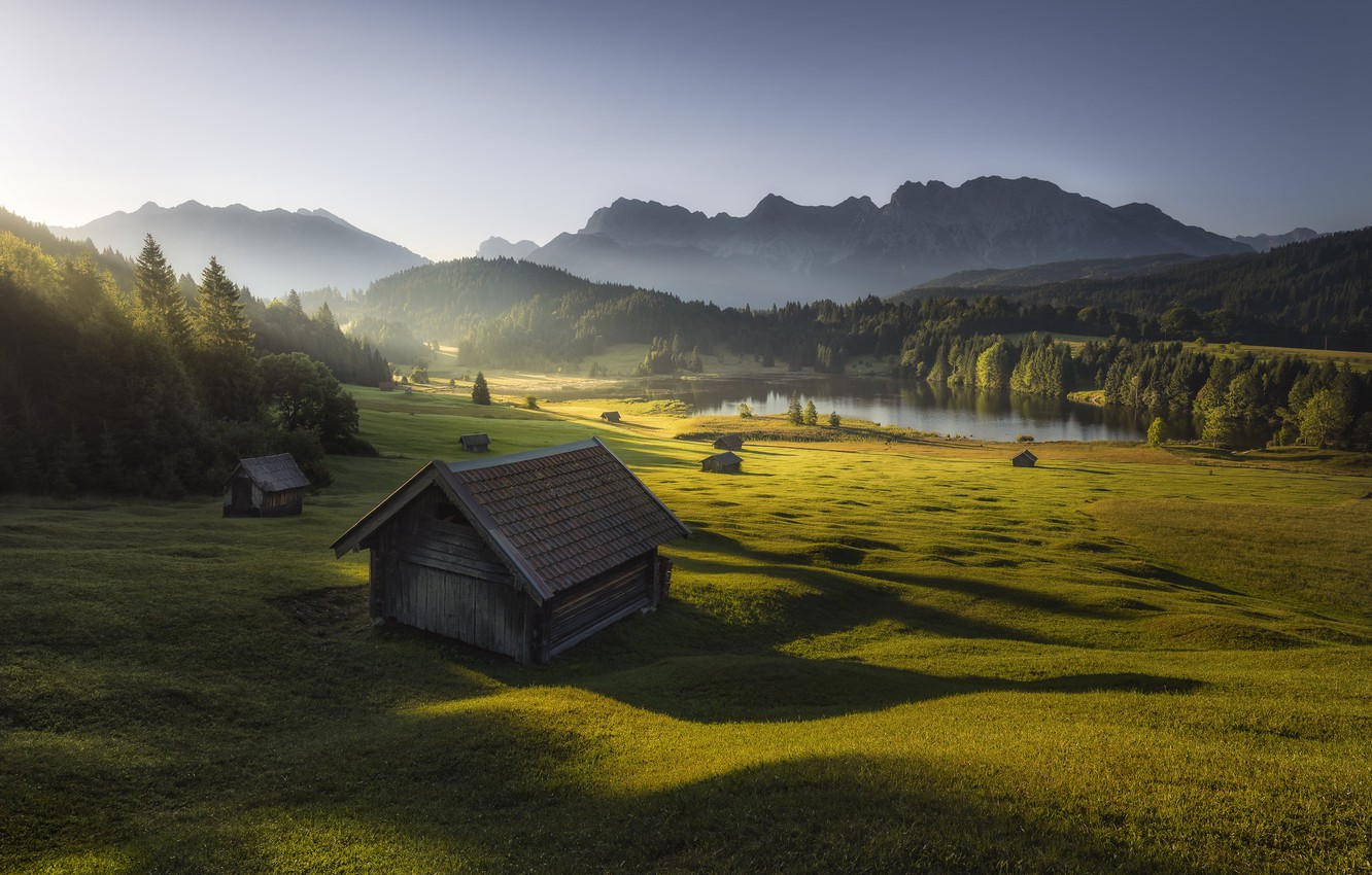 Wallpaper mountains, morning, houses, Bavarian Alps image for desktop, section пейзажи