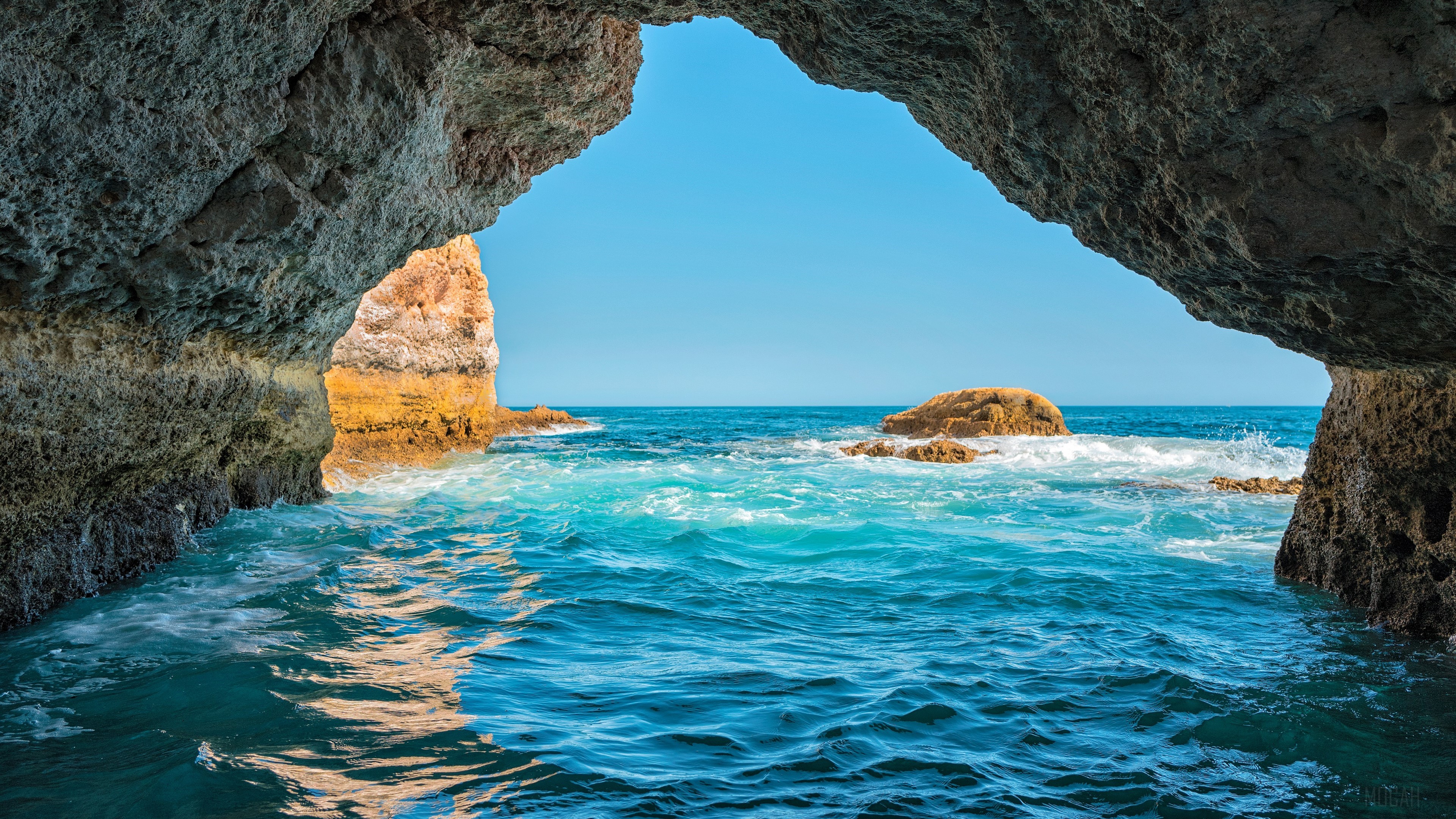 Cave, Horizon, Ocean, Portugal, Rock, Sea 4k Gallery HD Wallpaper