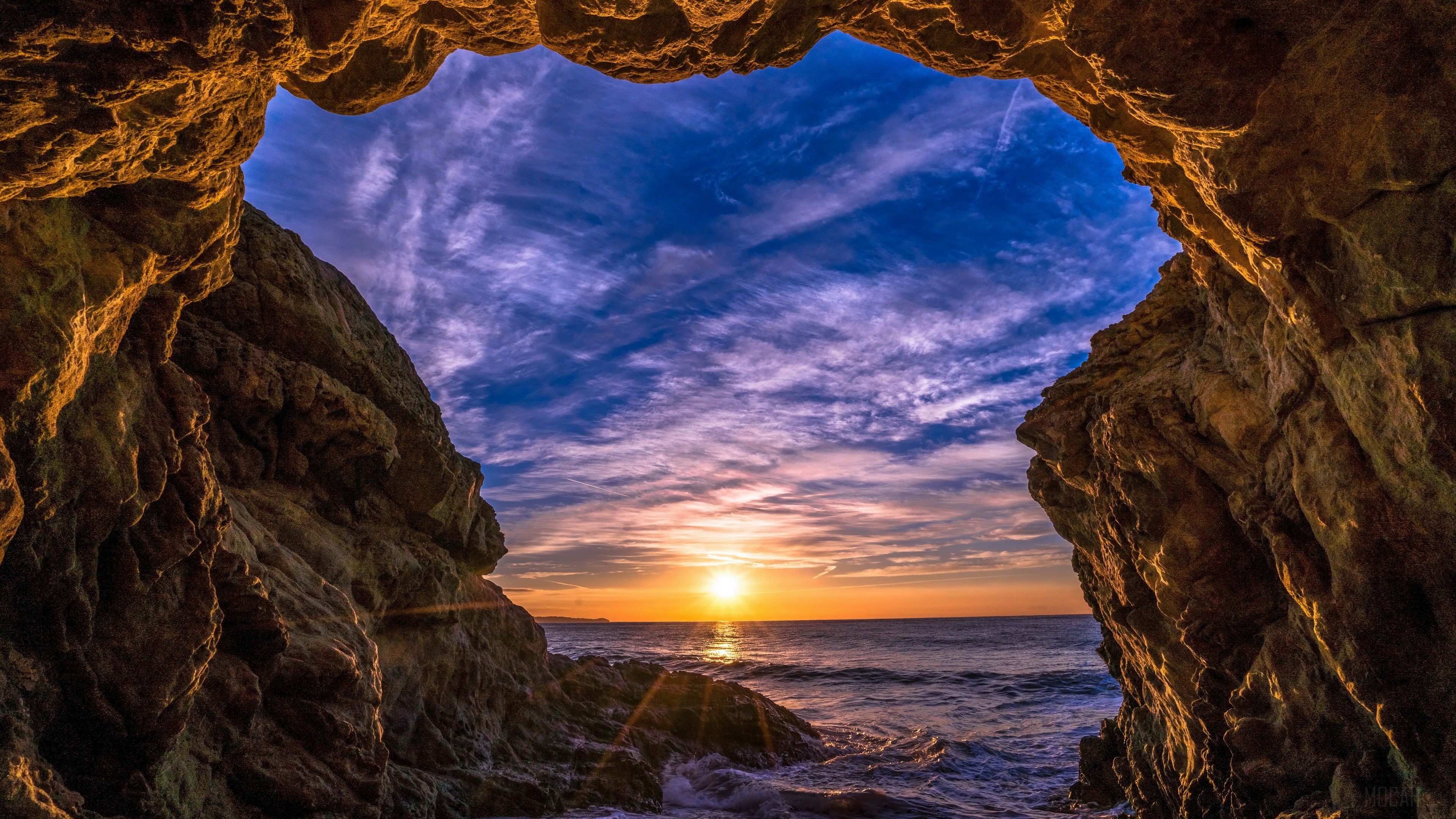 Arch, Beach, California, Cave, Malibu, Ocean, Rock, Sun, Sunset 4k Gallery HD Wallpaper