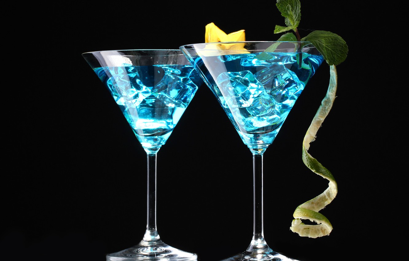 Wallpaper ice, glasses, cocktail, drink, black background, mint, carambola image for desktop, section еда
