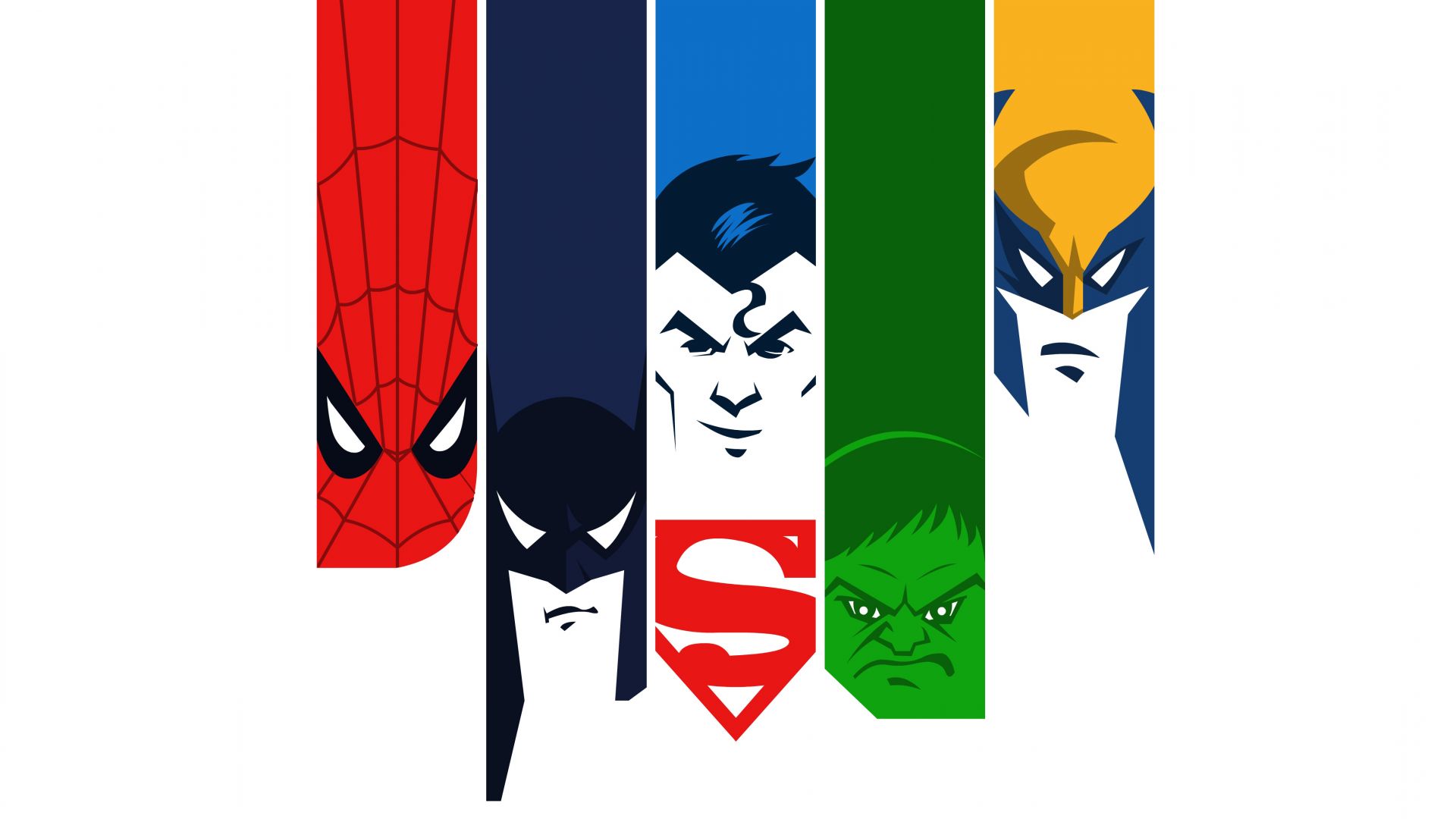Desktop Wallpaper Super Man, Batman, Hulk, Spider Man, Wolverine, Superhero, 4k, Minimalism, HD Image, Picture, Background, 3D7c9e