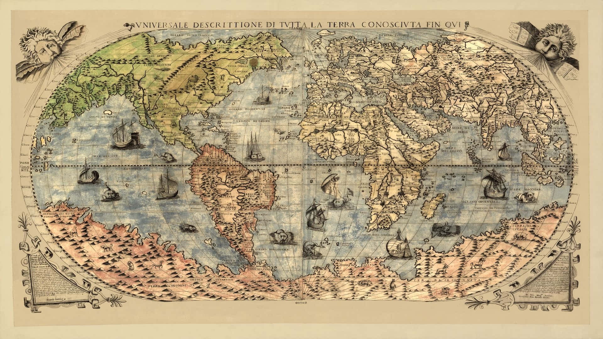 Download An Old Map Of The World With Ships And Ships Wallpaper