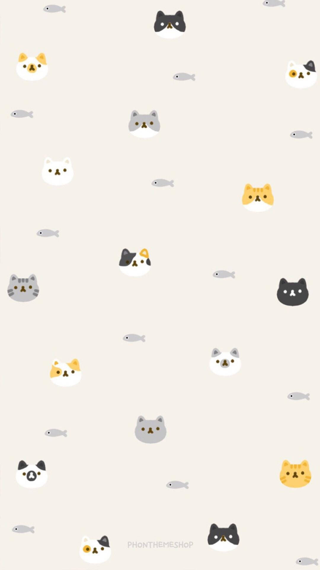 Download Cat And Fish Simple Phone Wallpaper