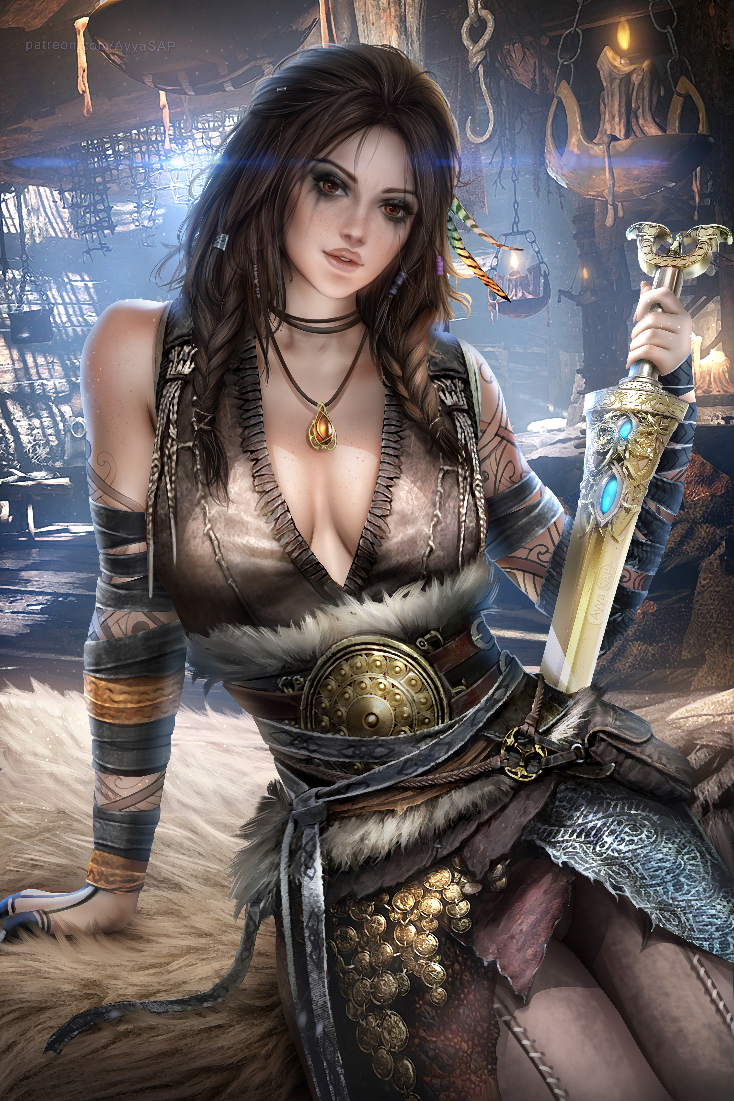 Wallpaper, Freya, God of War Ragnar k, video games, video game girls, God of War, 2D, artwork, drawing, fan art, Ayya Saparniyazova, vertical 3000x4500