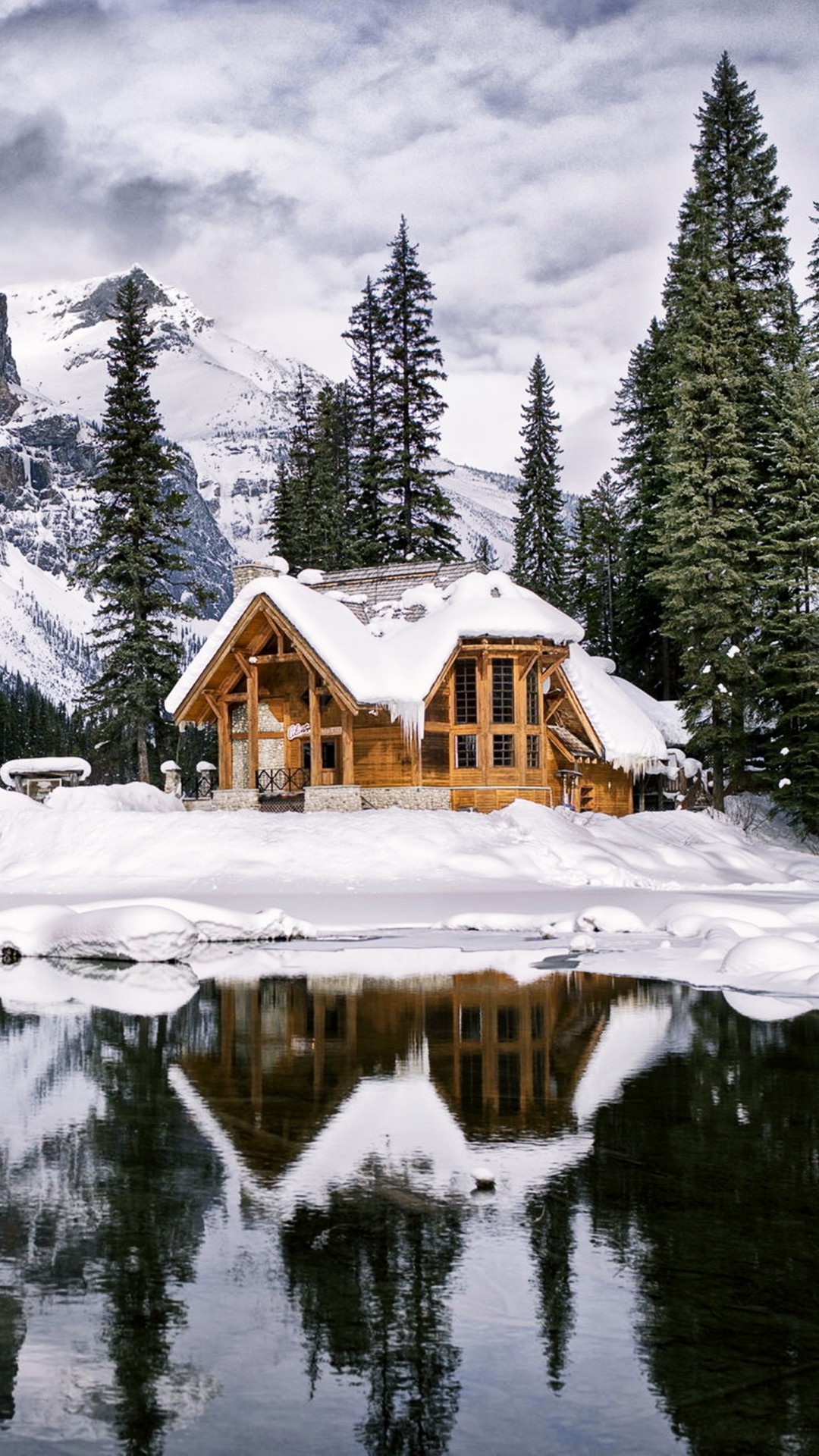 Wallpaper mountains, house, lake, trees, winter, 4k, Nature