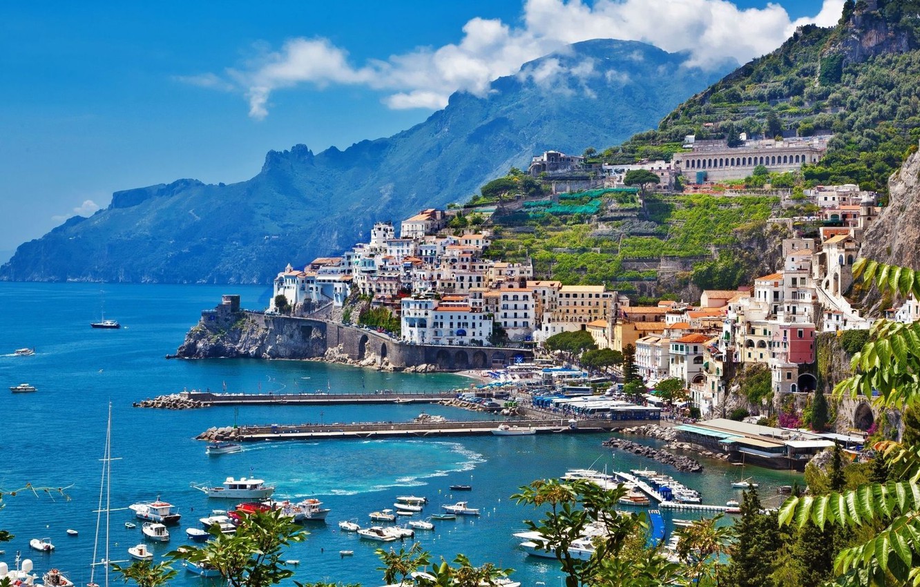 Wallpaper sea, mountain, home, yachts, Italy, Amalfi image for desktop, section город