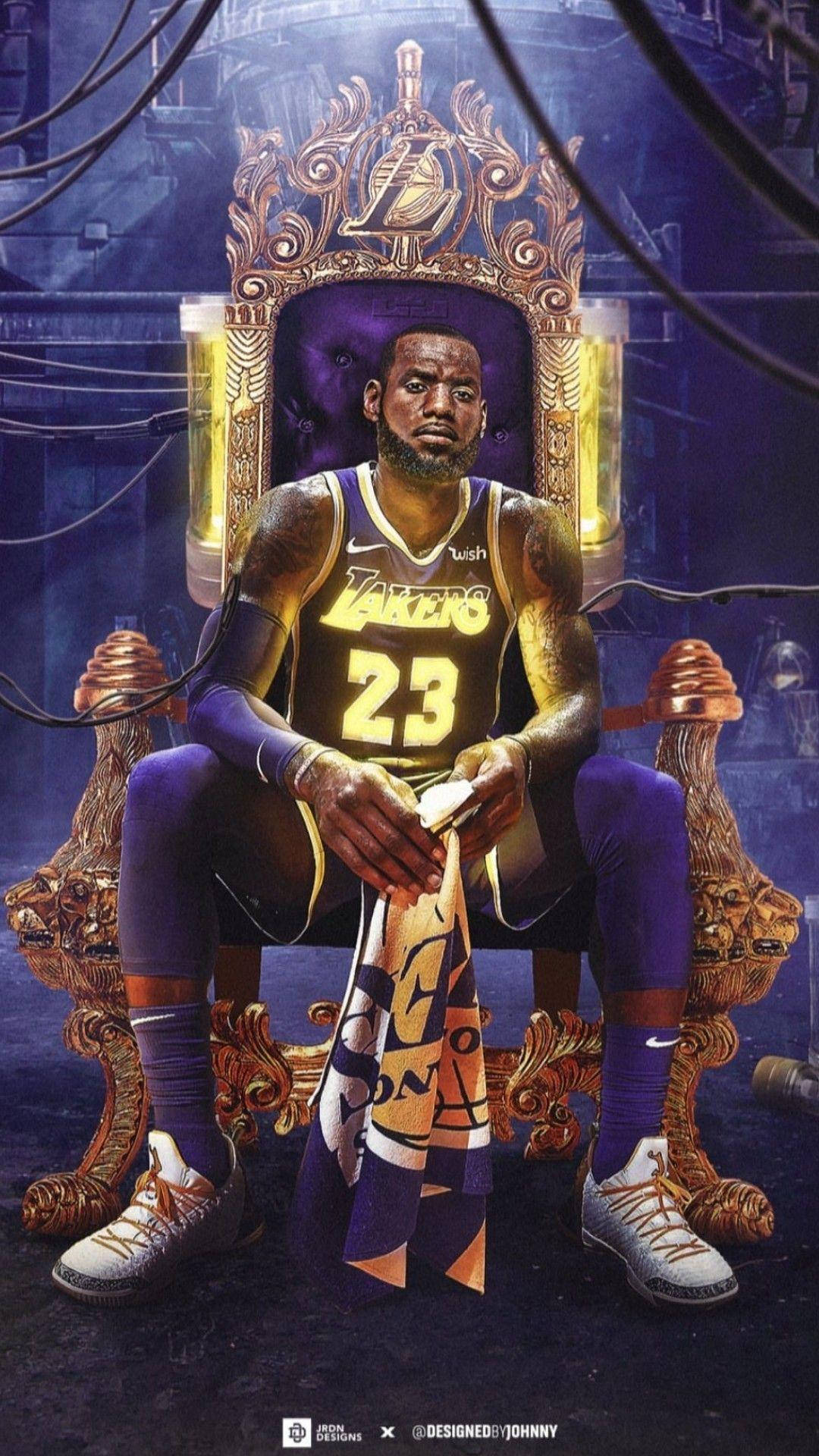 Download Lebron James With Lakers Flag Wallpaper