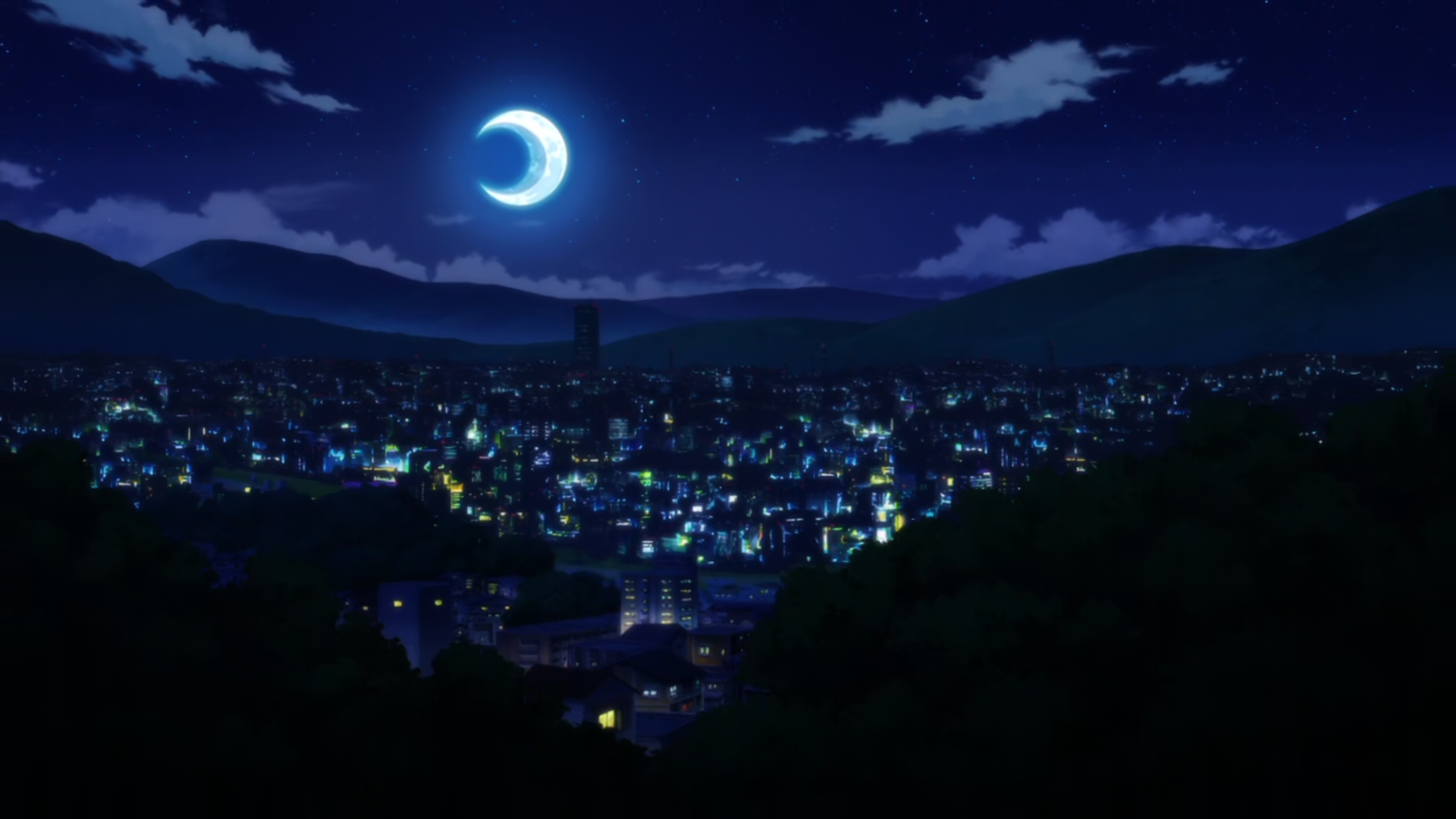 dark, night, anime, sky, Moon, cityscape Gallery HD Wallpaper