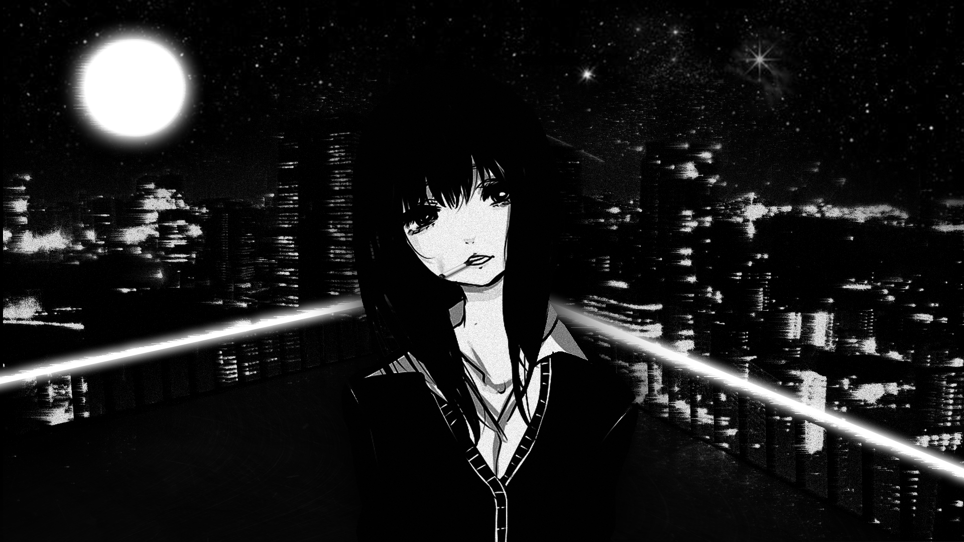 anime, night, smoke, dark, anime girls, Moon, smoking Gallery HD Wallpaper