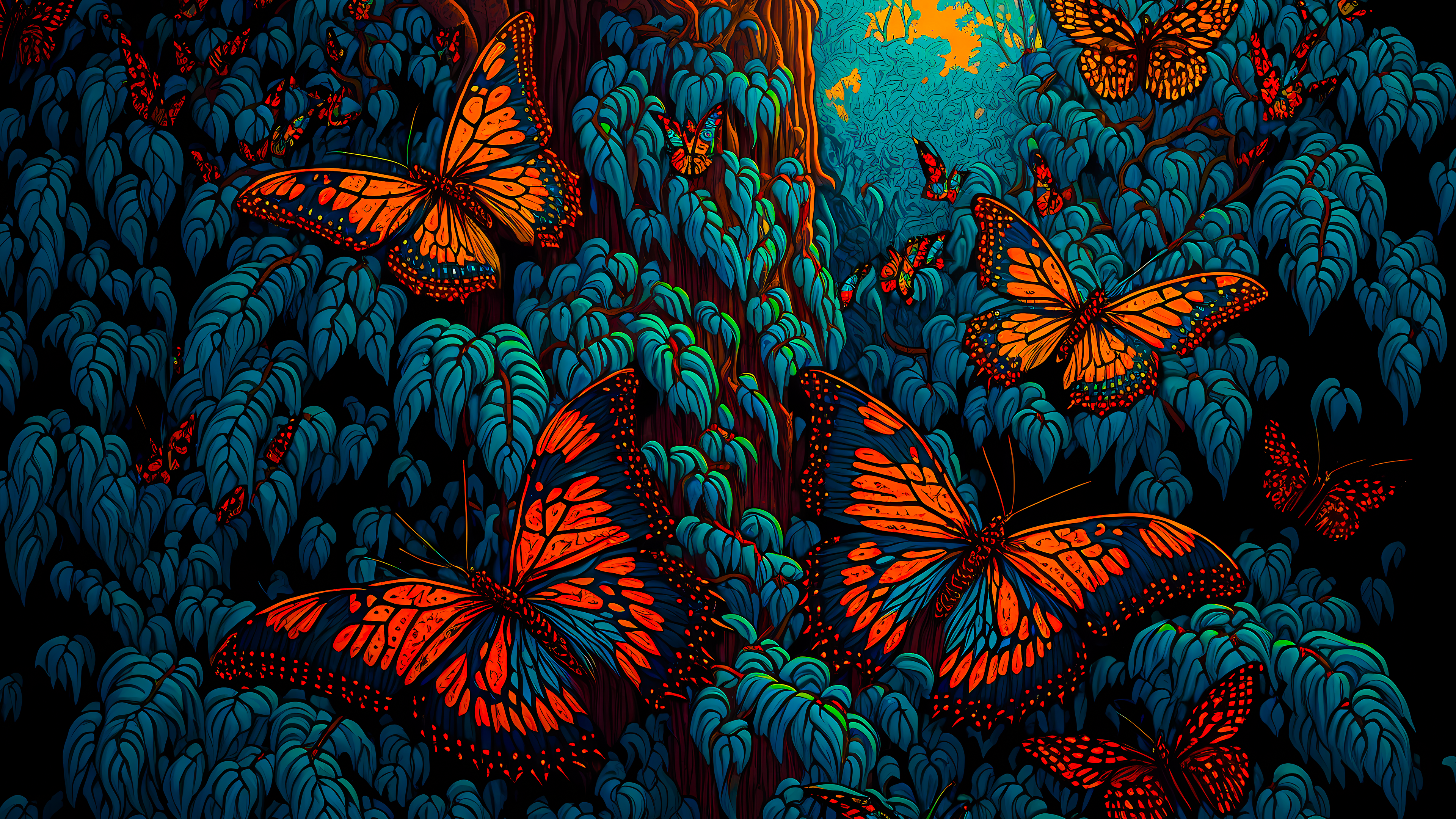 4k wallpaper for PC: Beautiful forest butterfly illustration