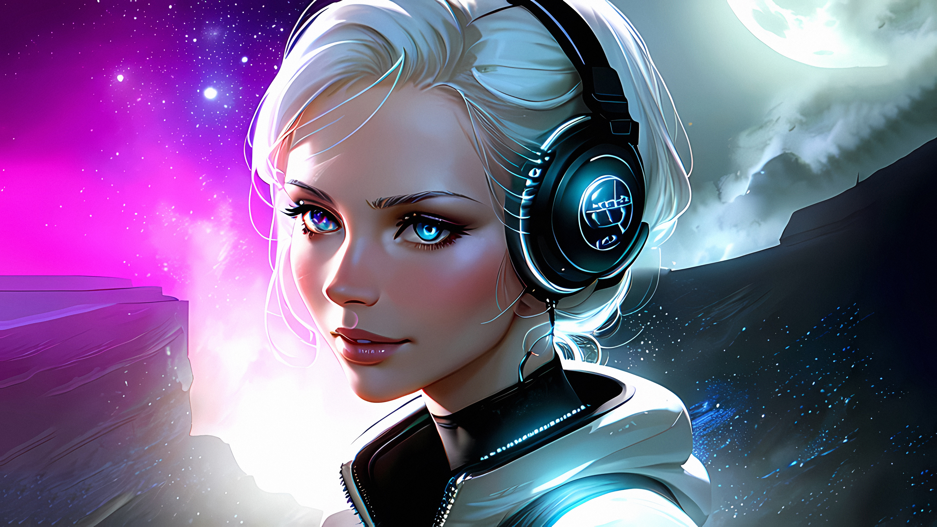 Wallpaper, Stable Diffusion, 4k, space, women, headphones, ai art 3840x2160