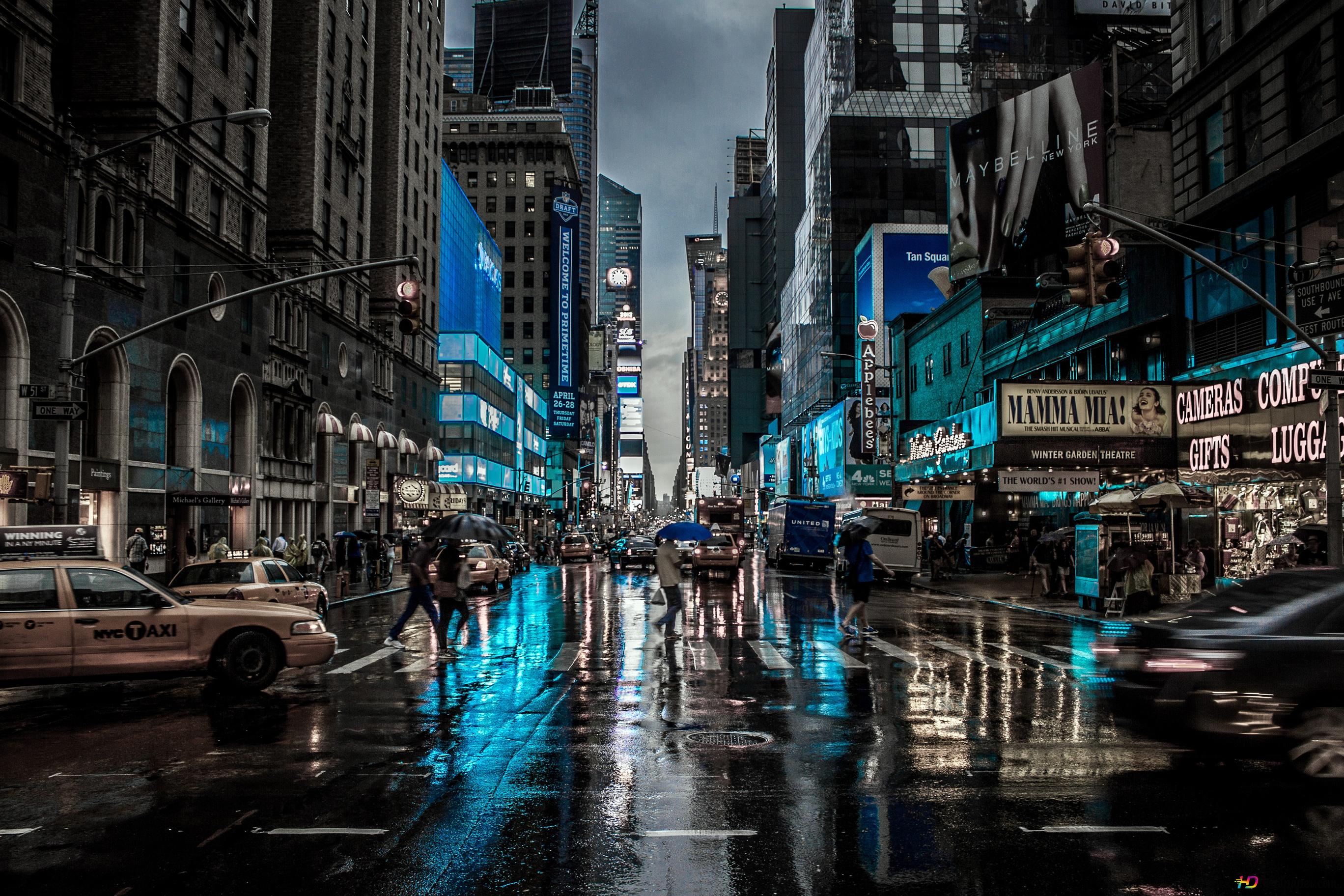 New York City Street Reflection Motion Blur Dark 4K wallpaper download