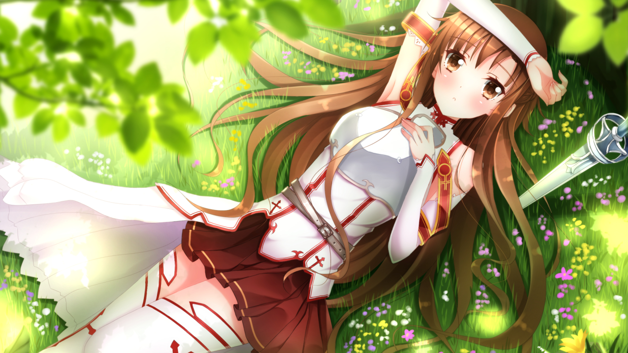 Wallpaper, anime, girl, green, nature, Sword Art Online, Yuuki Asuna 2560x1440 Jorge