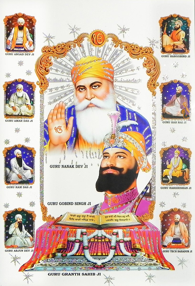 DollsofIndia Ten Sikh Gurus with Guru Granth Sahib(Poster with Glitter) 36x25 in., Amazon.in: Home & Kitchen