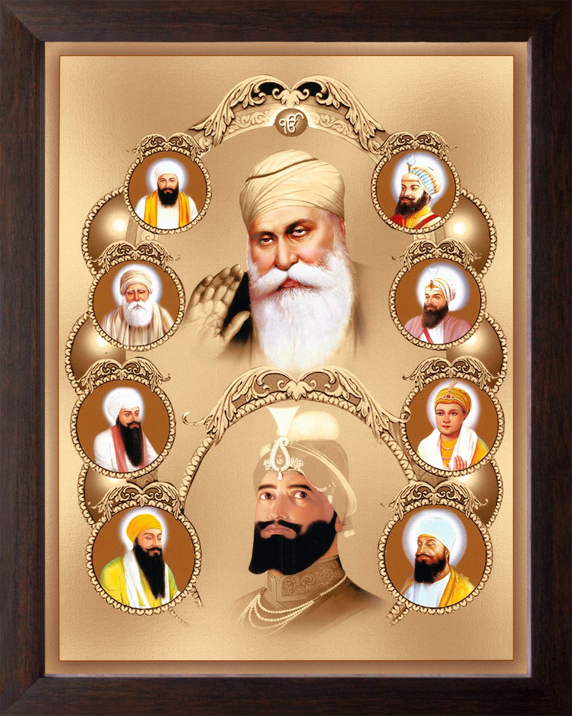 Art n Store All Ten Sikh Gurus Unique Painting, HD Printed Religious & Decor Picture with Plane Brown Frame (30 X 23.5 X 1.5 cm_ Brown Wood), Amazon.in: Home & Kitchen