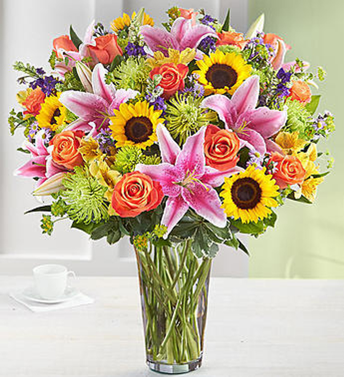 Red White Pink Yellow Green Flower Arrangement. Pittsburgh Pennsylvania PA Florist. Free Same Day Delivery