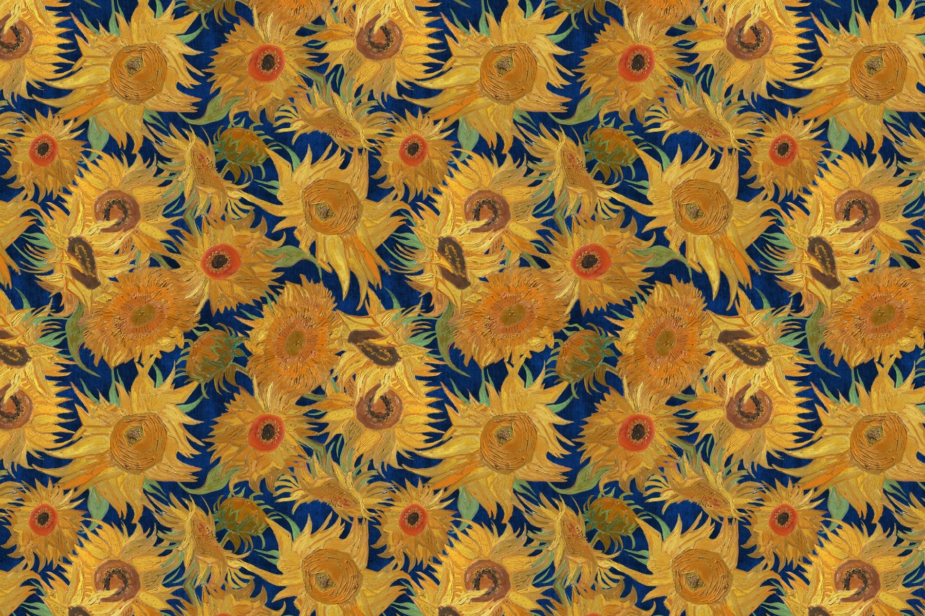 Van Gogh Sunflowers Indigo Wallpaper