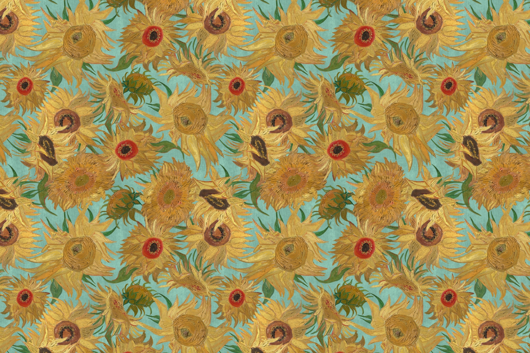 Buy Van Gogh Sunflowers Aqua Wallpaper