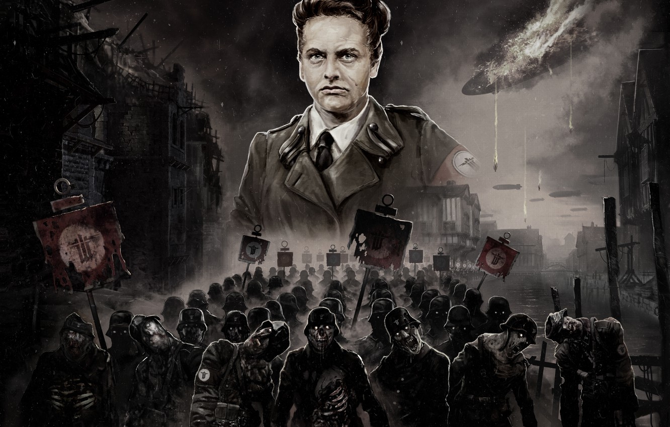 Wallpaper Night, The game, Soldiers, Zombies, Shooter, MachineGames, Wolfenstein: The Old Blood, Nazis image for desktop, section игры