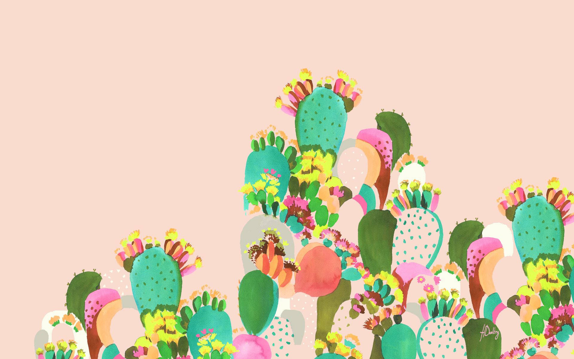 Download Summer Aesthetic Cactus Painting Wallpaper