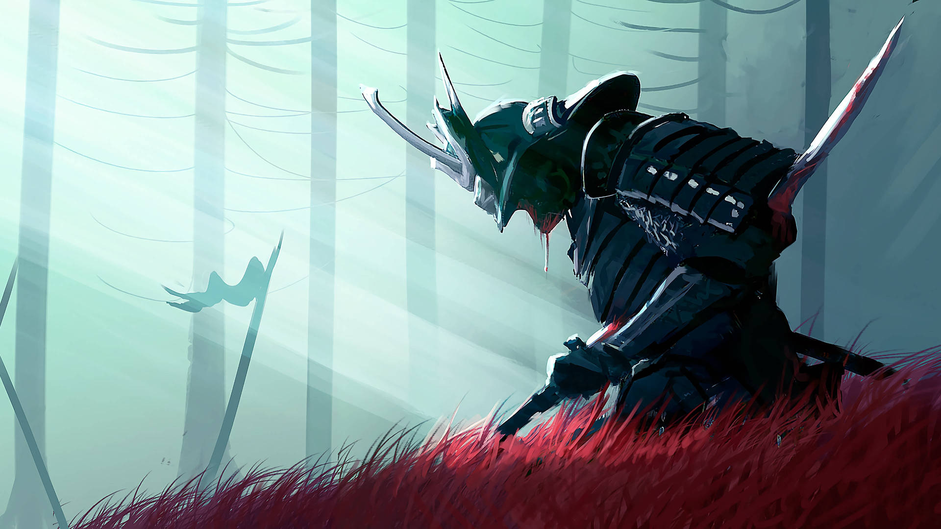 Download 8k Samurai Red And Black Theme Wallpaper