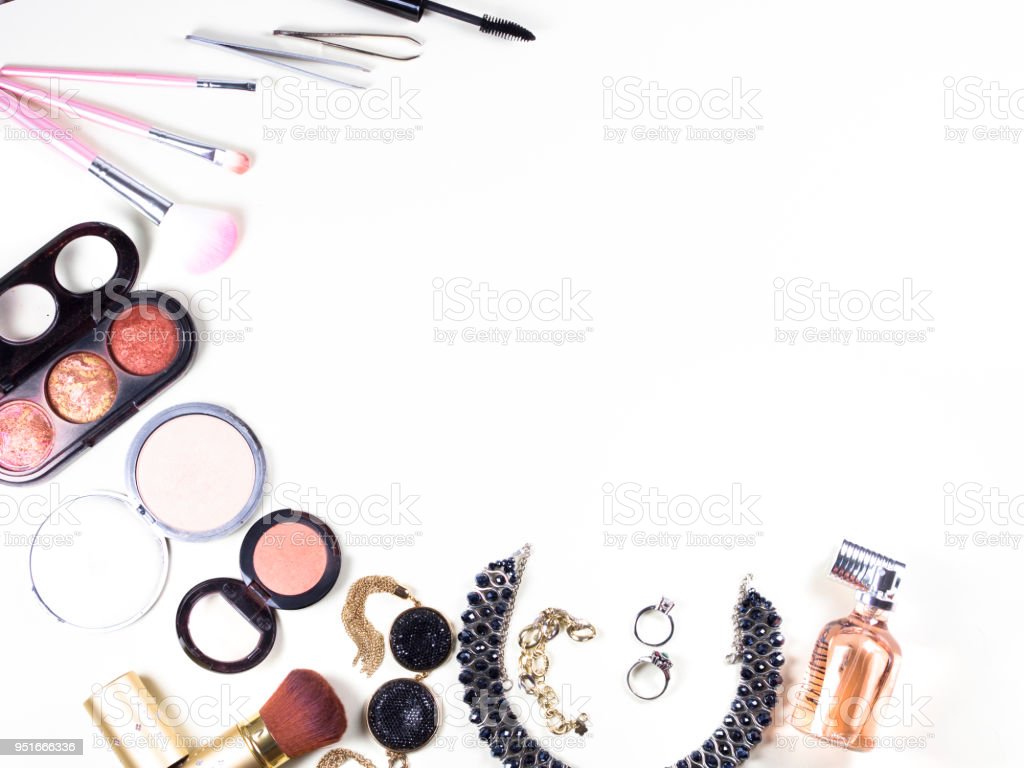 Woman Makeup Beauty And Skin Care Supplies With White Background Image Now
