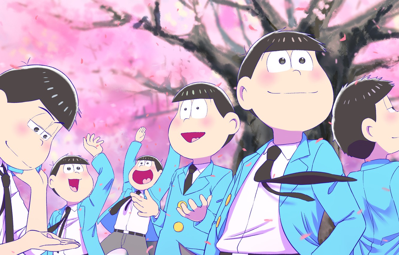 Wallpaper Sakura, Flowering, Matsuno Choromatsu, Osomatsu Matsuno, Karamatsu Matsuno, Matsuno Todomatsu, Ichimatsu Matsuno, Osomatsu Kun Image For Desktop, Section арт