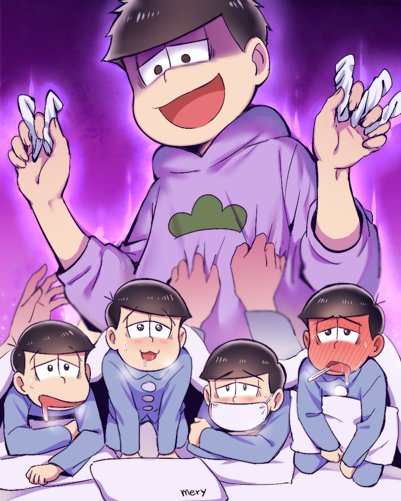 Matsuno Karamatsu, Matsuno Osomatsu, Matsuno Ichimatsu, Matsuno Choromatsu, And Matsuno Todomatsu (osomatsu San And 1 More) Drawn By Mery_(yangmalgage)
