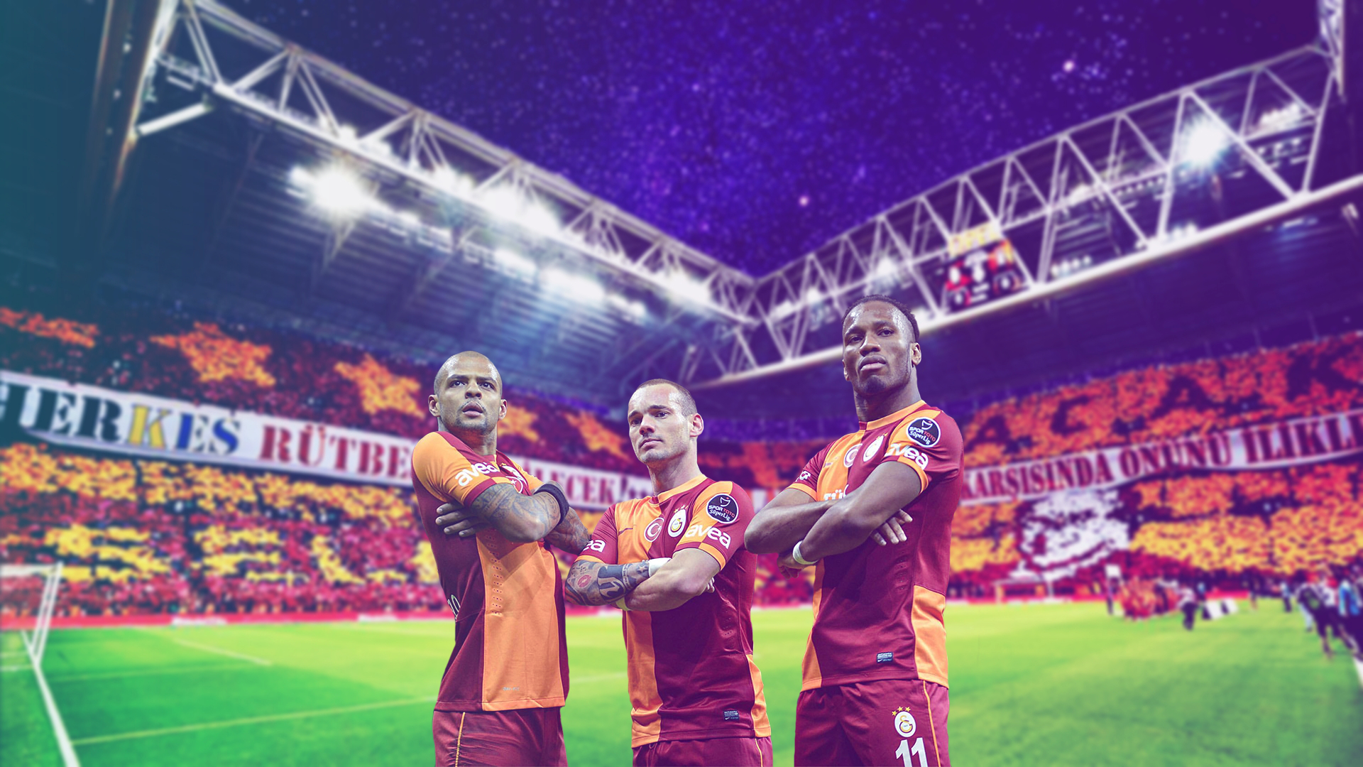 Wallpaper, Wesley Sneijder, Didier Drogba, Felipe Melo, Galatasaray S K 1920x1080