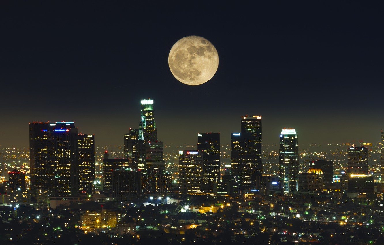 Wallpaper lights, moon, night image for desktop, section город